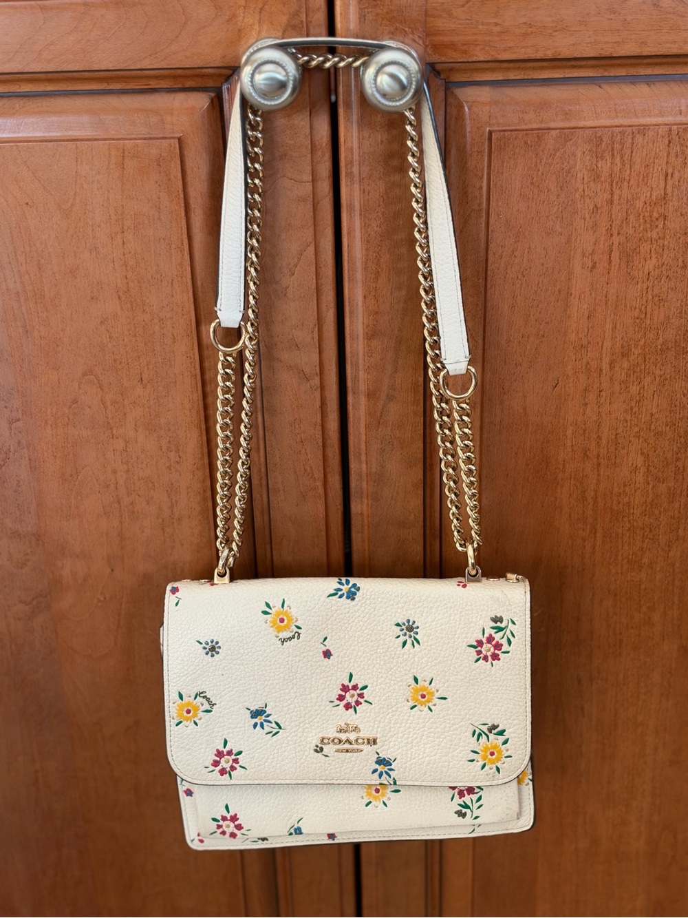 Coach Cream Floral Leather Chain Shoulder Bag